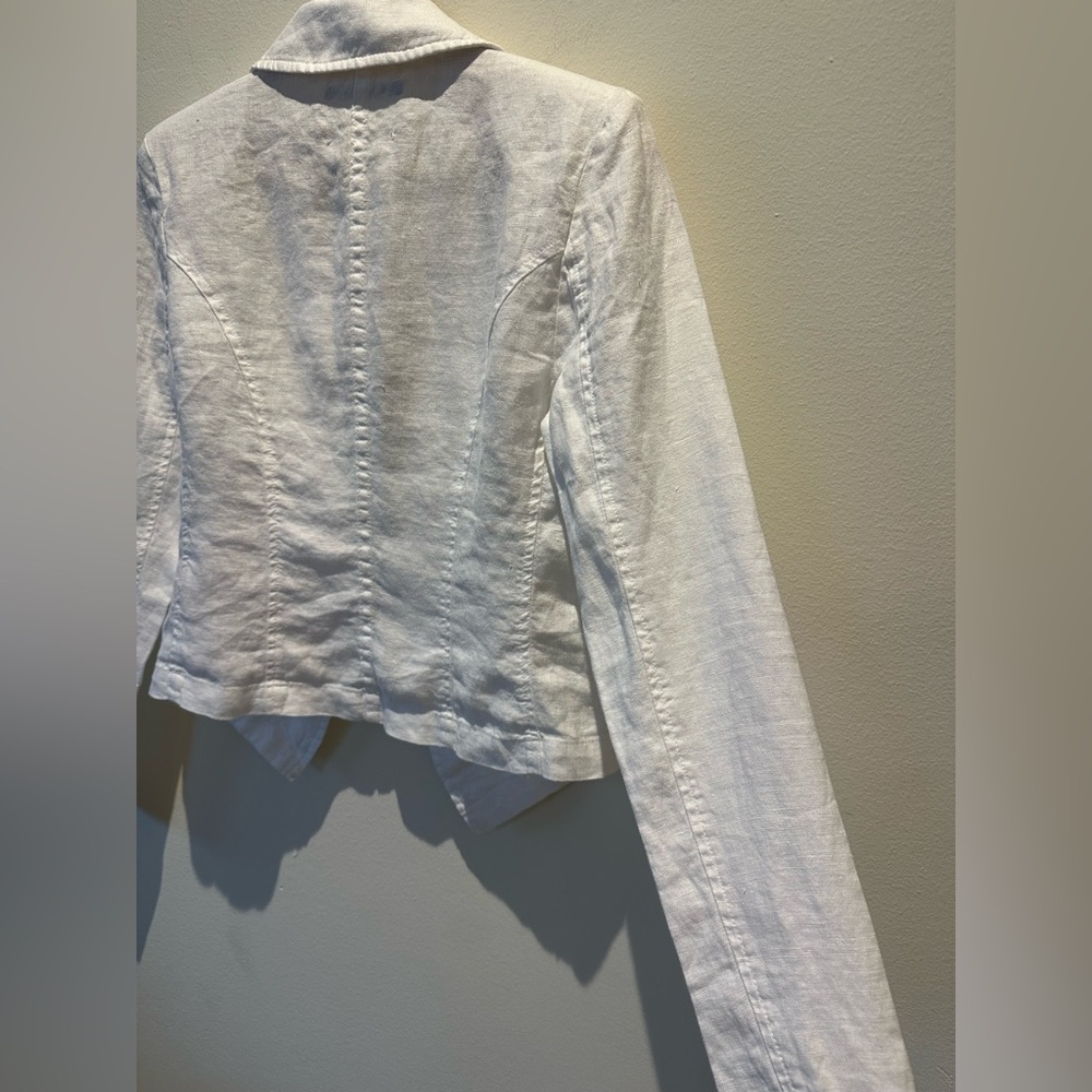 NWT L'AGENCE Women's Wayne Cropped Double-Breasted Linen Blazer White - Picture 6 of 10